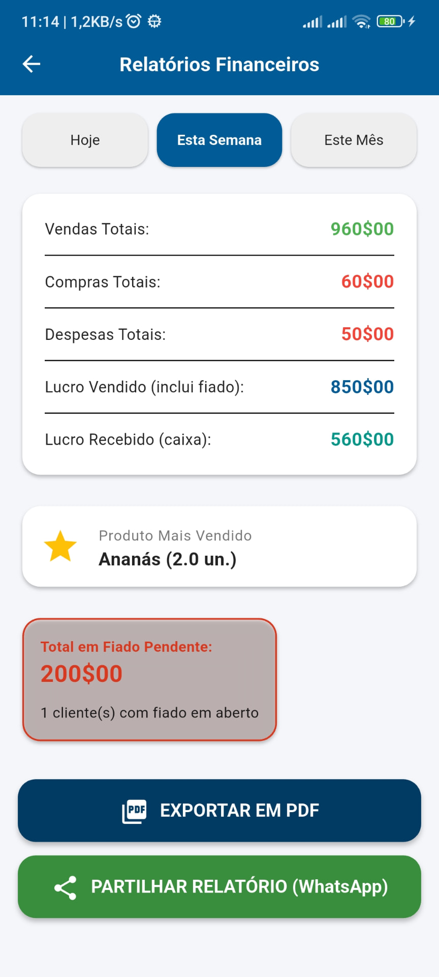 Relatórios financeiros do negócio