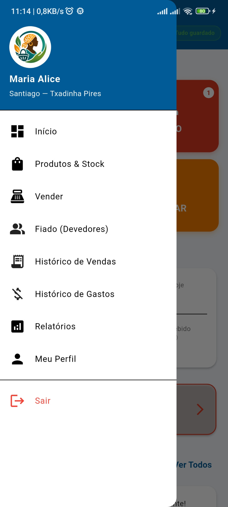 Menu de navegação do aplicativo